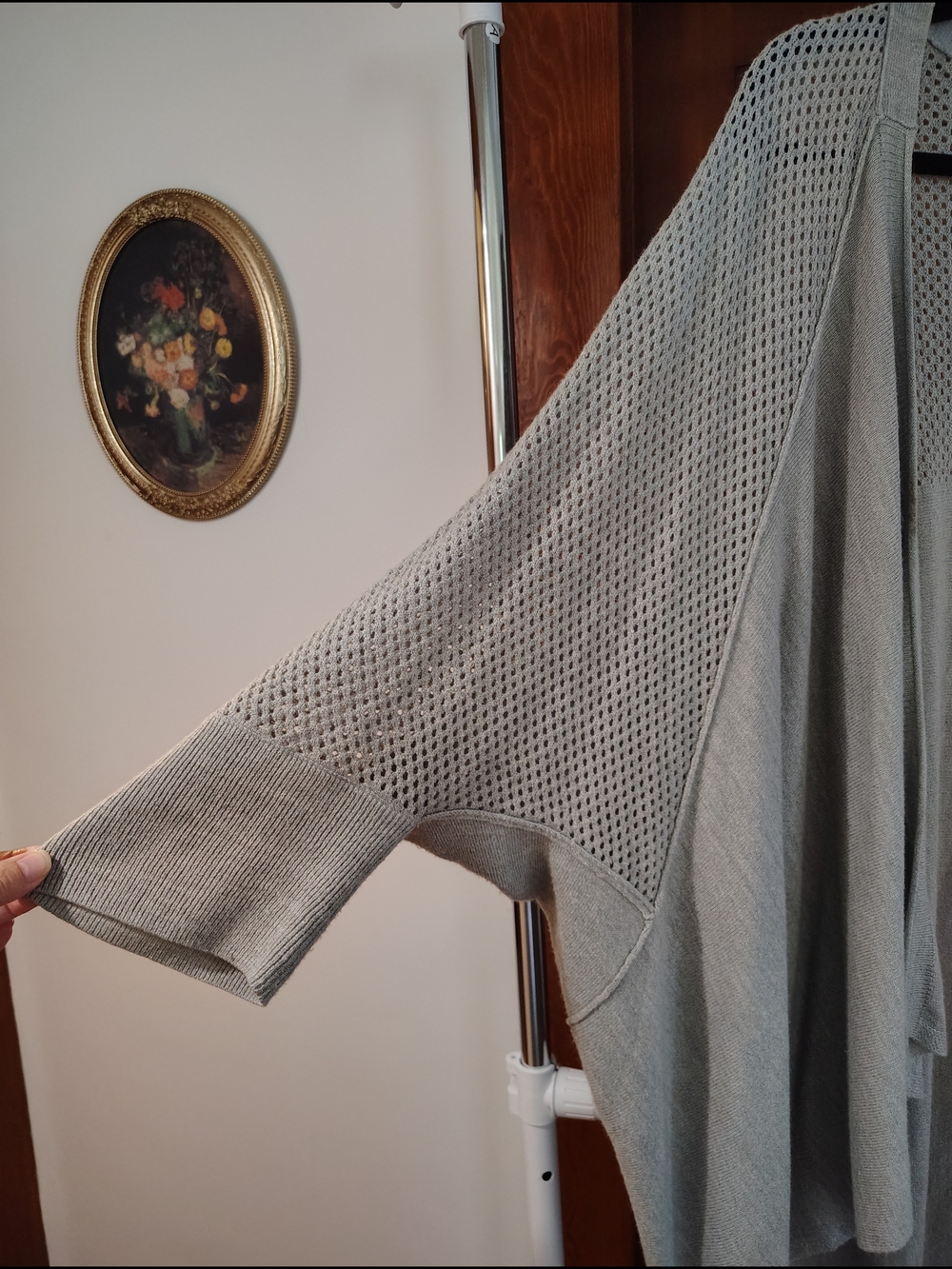 Apt. 9 Light Gray Draped Open-Front Cardigan with Mesh Panels - Picture 3 of 4